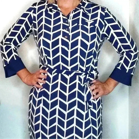 Donna Morgan Geometric Shirt Dress - Picture 1 of 8
